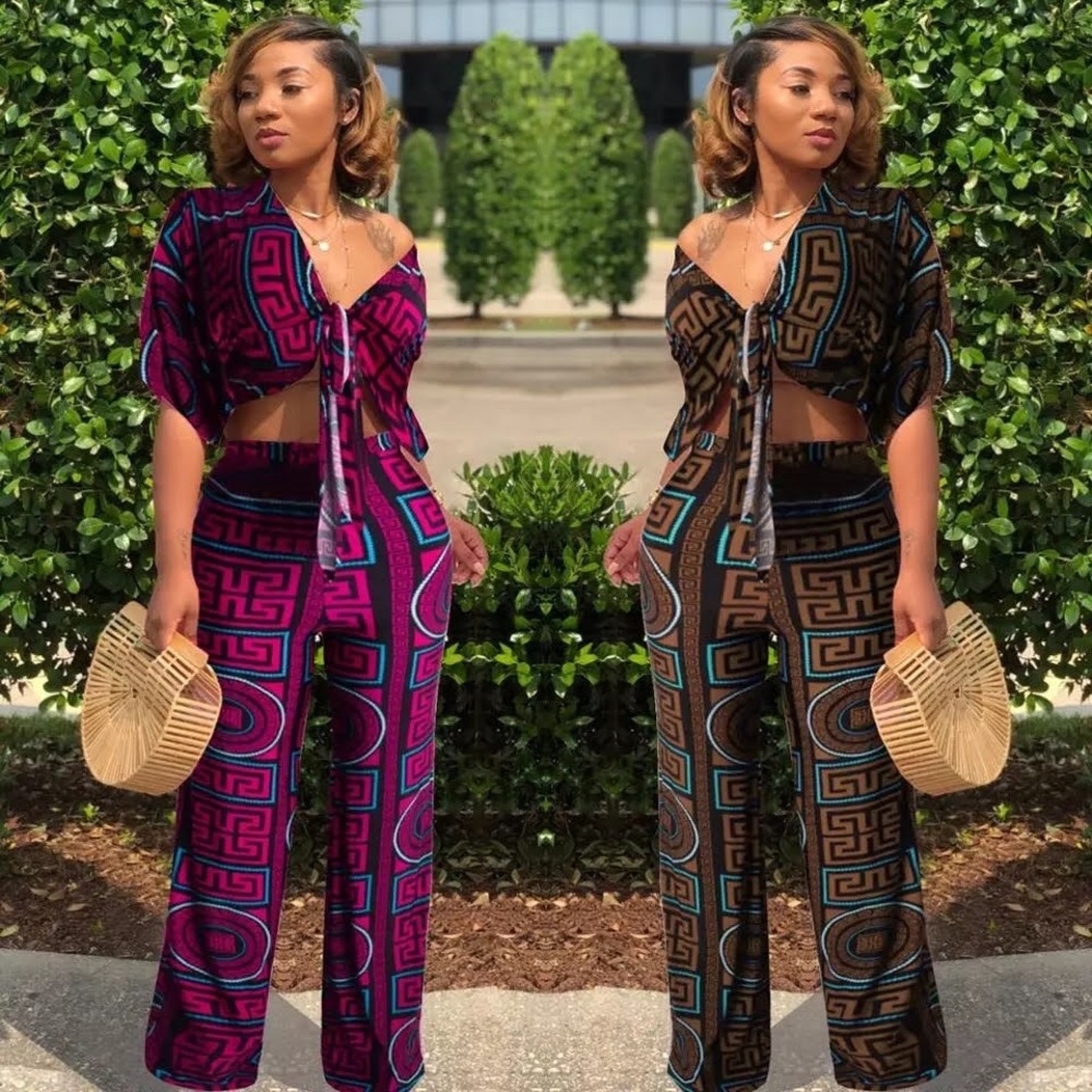 Geometric Print  Stretch Wide Leg 2 piece set